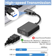 Adaptateur USB vers HDMI disponible.